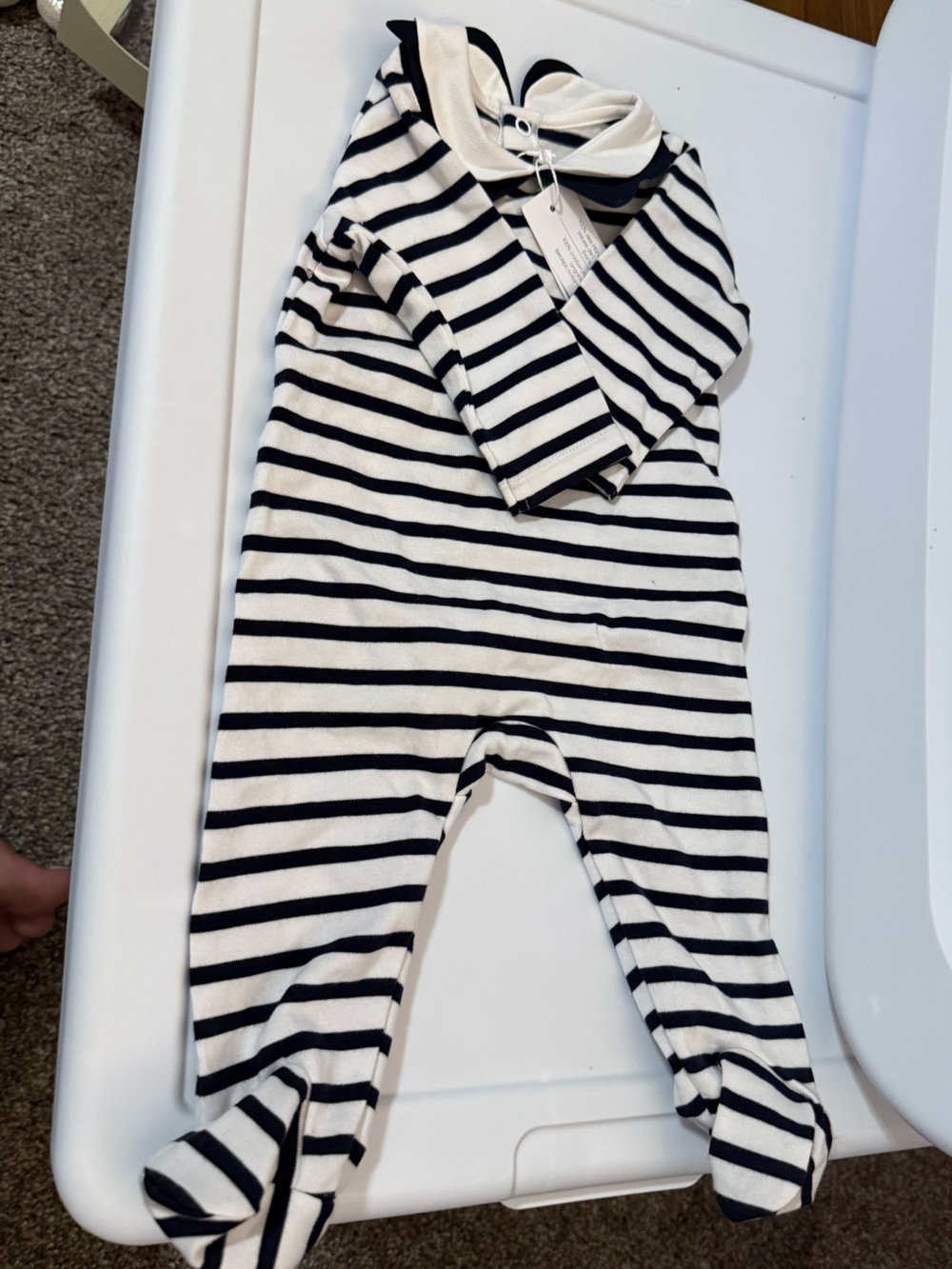 Jacadi Navy and White Striped Footed One-Piece